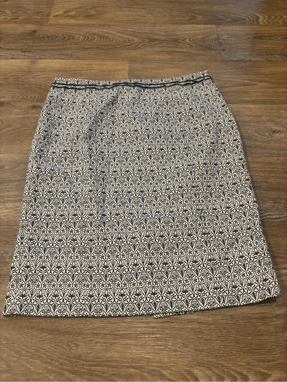 Tory Burch Heidi Pencil Skirt Navy Ivory Geometric Print Womens 10